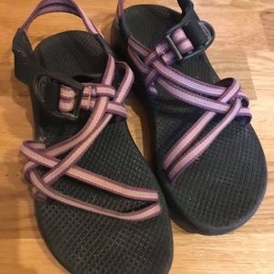 Double-strap purple Chaco sandals
